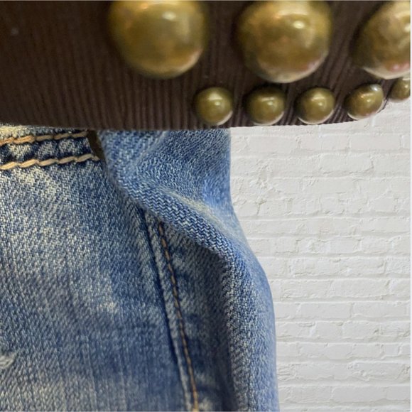 VINTAGE APT. 9 -- Short Shorts, Distressed Denim, Leather Stud Belt, Never Worn - Picture 11 of 14